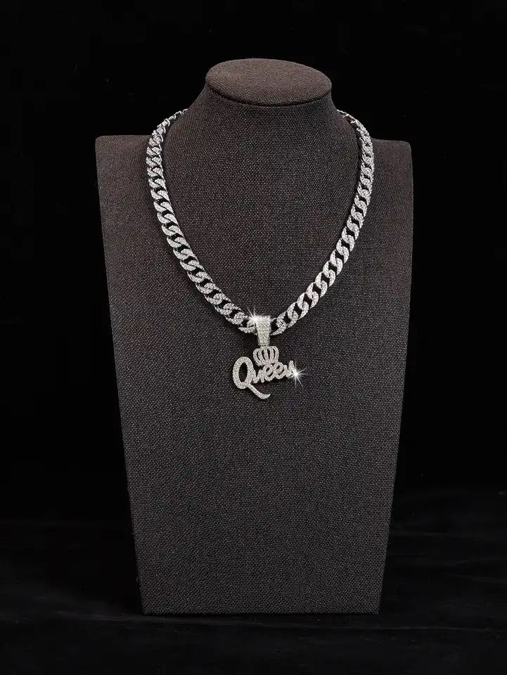 LounyStore New Design Trend Ladies Hip Hop Small Necklace Crown QUEEN Pendant