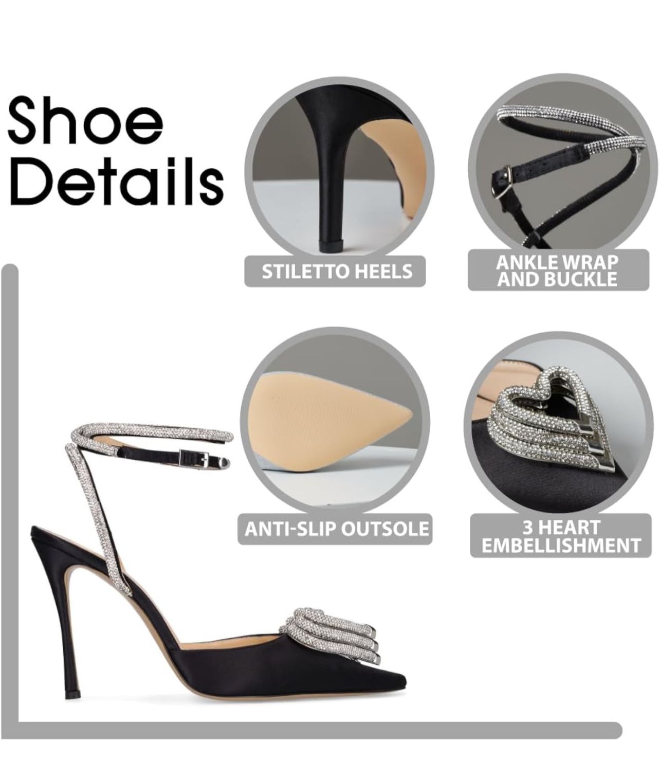 Louny Store Women’s Sandals Pointed Toe Ankle Strap Wedding Party Pumps