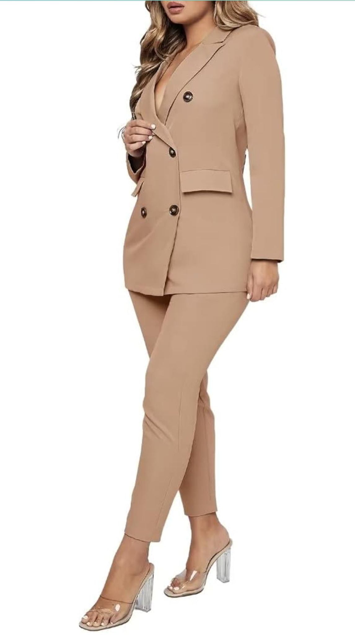 Women Double Breasted Blazer Set Formal 2 Piece Pants Outfits Long Sleeve Bussines Suit Set for Work Office