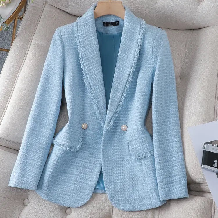 Blazer long sleeve top for women Elegant color blue