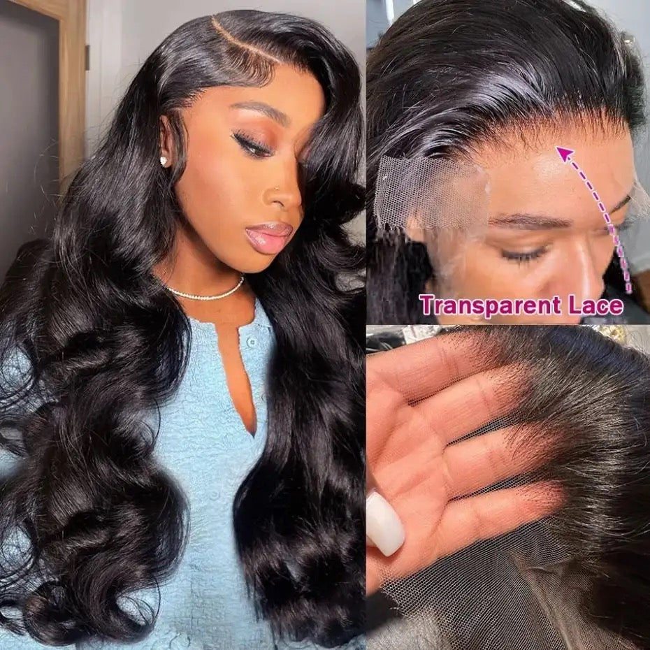 13x6 HD Transparent Lace Frontal Body Wave wigs Human Brazilian Lace 100% natural Hair