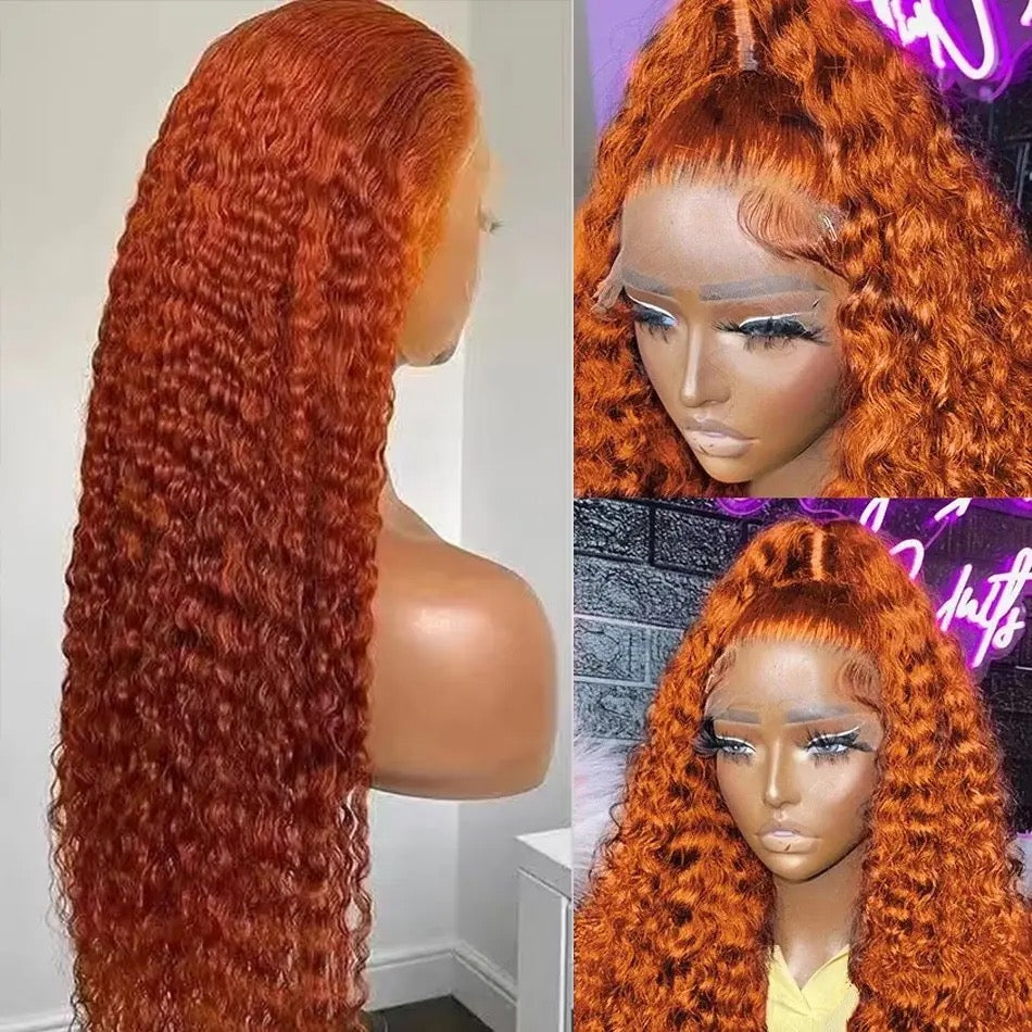 Ginger Orange Deep Wave Lace Frontal Wig Curly 13x6 Colored Lace Front Human Hair Wigs Water Wave for Women