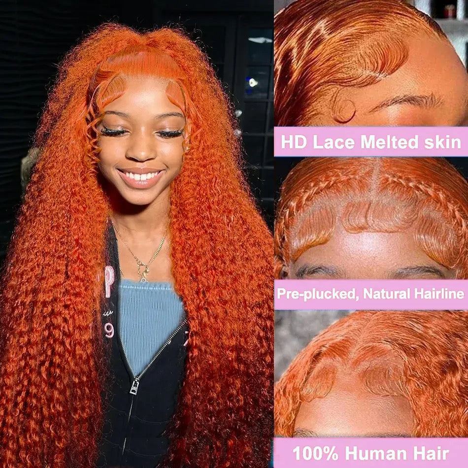 Ginger Orange Deep Wave Lace Frontal Wig Curly 13x6 Colored Lace Front Human Hair Wigs Water Wave for Women